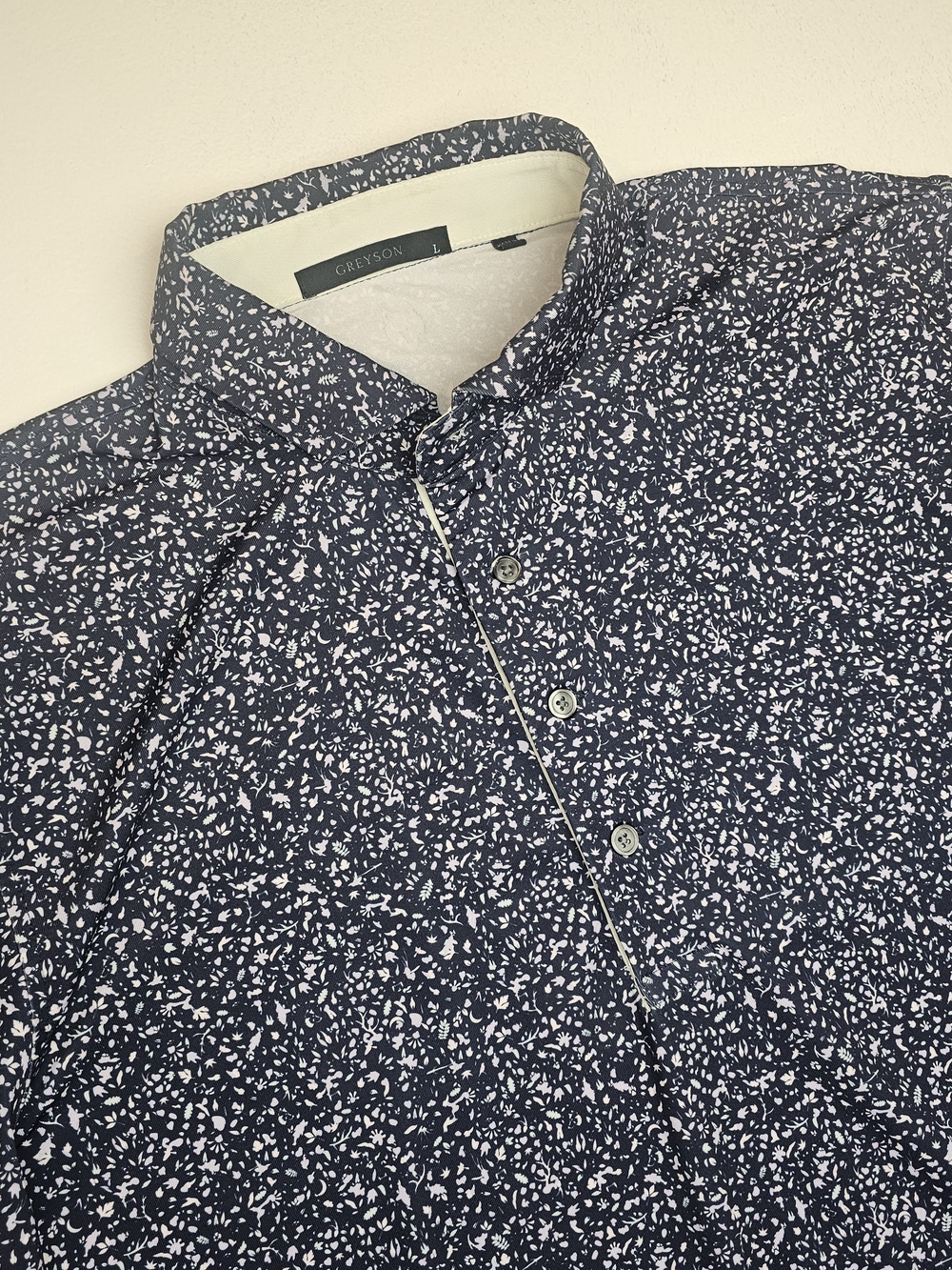 Greyson Navy and White Micro Floral Button-Down Shirt Mens Size Large